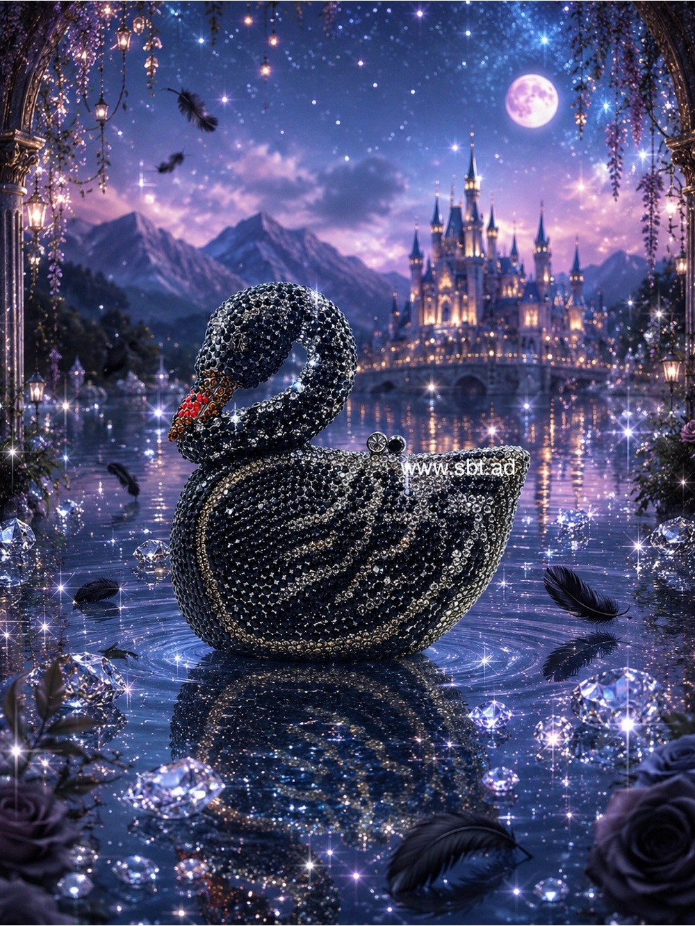 NWT Swan Bird Clutch Purse Sparkling Bling Swarovski Crystal Rhinestones Bag - Picture 3 of 10